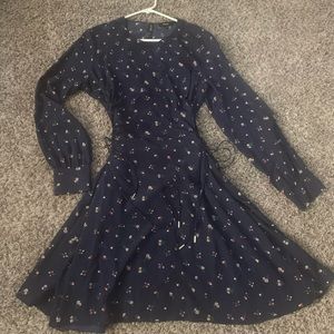 Navy blue floral knee length long sleeve dress. Size 12.